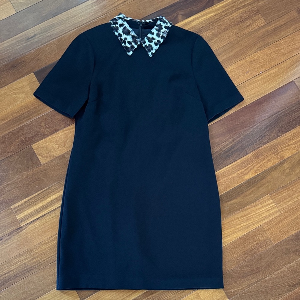 Trina Turk Black Shift Dress with Leopard-Print Collar